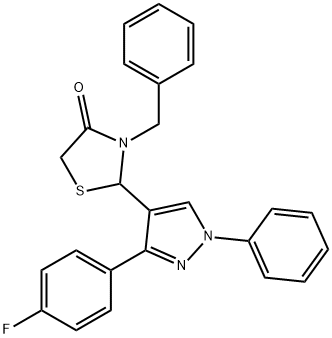 3-benzyl-2-[3-(4-fluorophenyl)-1-phenyl-1H-pyrazol-4-yl]-1,3-thiazolidin-4-one 구조식 이미지