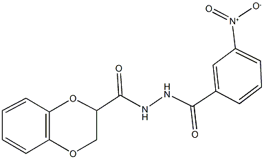 N'-{3-nitrobenzoyl}-2,3-dihydro-1,4-benzodioxine-2-carbohydrazide 구조식 이미지