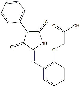 {2-[(5-oxo-1-phenyl-2-thioxo-4-imidazolidinylidene)methyl]phenoxy}acetic acid 구조식 이미지