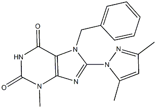 7-benzyl-8-(3,5-dimethyl-1H-pyrazol-1-yl)-3-methyl-3,7-dihydro-1H-purine-2,6-dione 구조식 이미지