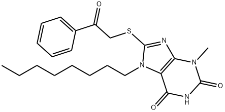 3-methyl-7-octyl-8-[(2-oxo-2-phenylethyl)sulfanyl]-3,7-dihydro-1H-purine-2,6-dione 구조식 이미지