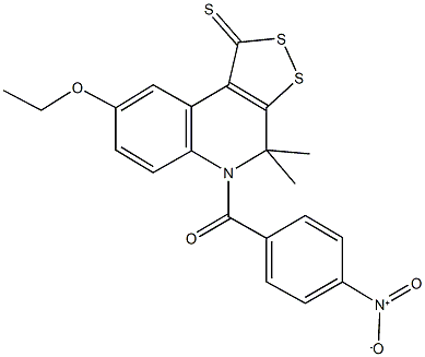8-ethoxy-5-{4-nitrobenzoyl}-4,4-dimethyl-4,5-dihydro-1H-[1,2]dithiolo[3,4-c]quinoline-1-thione Structure