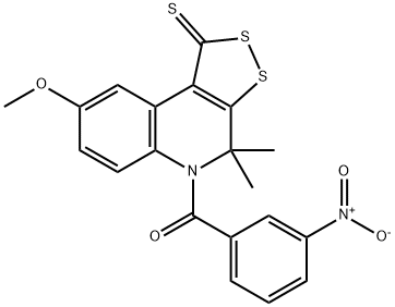 5-{3-nitrobenzoyl}-8-methoxy-4,4-dimethyl-4,5-dihydro-1H-[1,2]dithiolo[3,4-c]quinoline-1-thione Structure