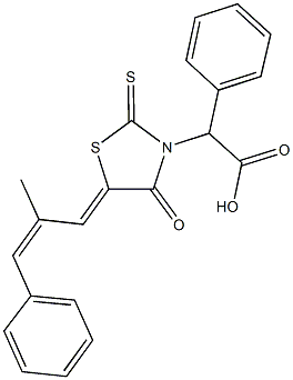 [5-(2-methyl-3-phenyl-2-propenylidene)-4-oxo-2-thioxo-1,3-thiazolidin-3-yl](phenyl)acetic acid Structure