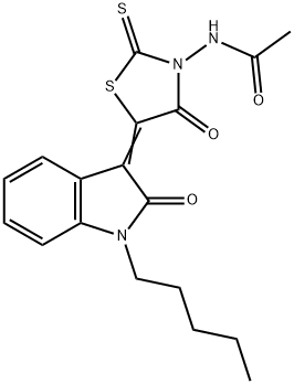 N-[4-oxo-5-(2-oxo-1-pentyl-1,2-dihydro-3H-indol-3-ylidene)-2-thioxo-1,3-thiazolidin-3-yl]acetamide 구조식 이미지