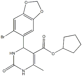 cyclopentyl 4-(6-bromo-1,3-benzodioxol-5-yl)-6-methyl-2-oxo-1,2,3,4-tetrahydro-5-pyrimidinecarboxylate Structure