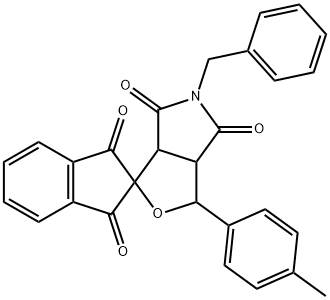 5-benzyl-1-(4-methylphenyl)-3a,6a-dihydrospiro[1H-furo[3,4-c]pyrrole-3,2'-(1'H)-indene]-1',3',4,6(2'H,3H,5H)-tetrone Structure