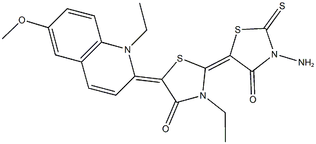 3'-amino-3-ethyl-5-(1-ethyl-6-methoxy-2(1H)-quinolinylidene)-2'-thioxo-2,5'-bis[1,3-thiazolidin-2-ylidene]-4,4'-dione Structure