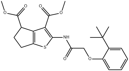 dimethyl 2-{[(2-tert-butylphenoxy)acetyl]amino}-5,6-dihydro-4H-cyclopenta[b]thiophene-3,4-dicarboxylate Structure