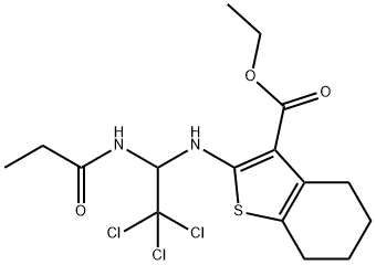 ethyl 2-{[2,2,2-trichloro-1-(propionylamino)ethyl]amino}-4,5,6,7-tetrahydro-1-benzothiophene-3-carboxylate 구조식 이미지