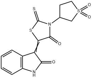 3-[3-(1,1-dioxidotetrahydro-3-thienyl)-4-oxo-2-thioxo-1,3-thiazolidin-5-ylidene]-1,3-dihydro-2H-indol-2-one Structure