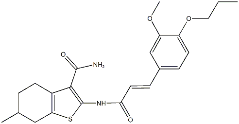 2-{[3-(3-methoxy-4-propoxyphenyl)acryloyl]amino}-6-methyl-4,5,6,7-tetrahydro-1-benzothiophene-3-carboxamide 구조식 이미지