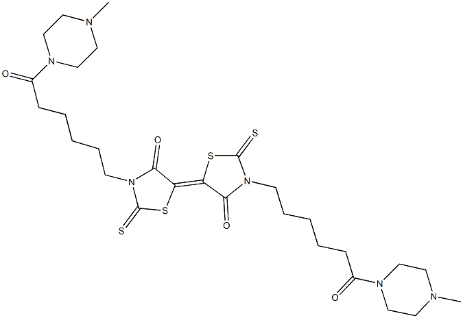 3,3'-di[6-(4-methylpiperazin-1-yl)-6-oxohexyl]-4,4'-dioxo-2,2'-dithioxo-5,5'-bis[1,3-thiazolidin-5-ylidene] Structure