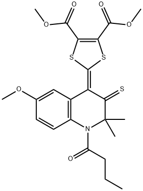 dimethyl 2-(1-butyryl-6-methoxy-2,2-dimethyl-3-thioxo-2,3-dihydro-4(1H)-quinolinylidene)-1,3-dithiole-4,5-dicarboxylate 구조식 이미지