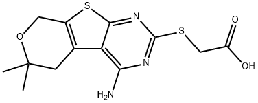 [(4-amino-6,6-dimethyl-5,8-dihydro-6H-pyrano[4',3':4,5]thieno[2,3-d]pyrimidin-2-yl)sulfanyl]acetic acid 구조식 이미지