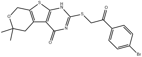 2-{[2-(4-bromophenyl)-2-oxoethyl]sulfanyl}-6,6-dimethyl-3,5,6,8-tetrahydro-4H-pyrano[4',3':4,5]thieno[2,3-d]pyrimidin-4-one 구조식 이미지