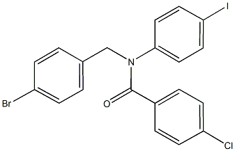 N-[(4-bromophenyl)methyl]-4-chloro-N-(4-iodophenyl)benzamide 구조식 이미지