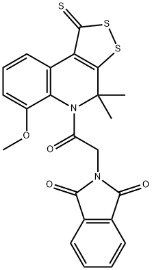 2-[2-(6-methoxy-4,4-dimethyl-1-thioxo-1,4-dihydro-5H-[1,2]dithiolo[3,4-c]quinolin-5-yl)-2-oxoethyl]-1H-isoindole-1,3(2H)-dione 구조식 이미지