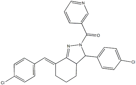 7-(4-chlorobenzylidene)-3-(4-chlorophenyl)-2-(3-pyridinylcarbonyl)-3,3a,4,5,6,7-hexahydro-2H-indazole Structure