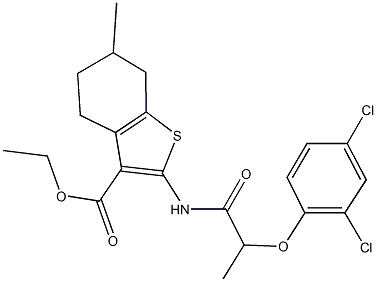 ethyl 2-{[2-(2,4-dichlorophenoxy)propanoyl]amino}-6-methyl-4,5,6,7-tetrahydro-1-benzothiophene-3-carboxylate 구조식 이미지