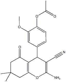 4-(2-amino-3-cyano-7,7-dimethyl-5-oxo-5,6,7,8-tetrahydro-4H-chromen-4-yl)-2-methoxyphenyl acetate 구조식 이미지