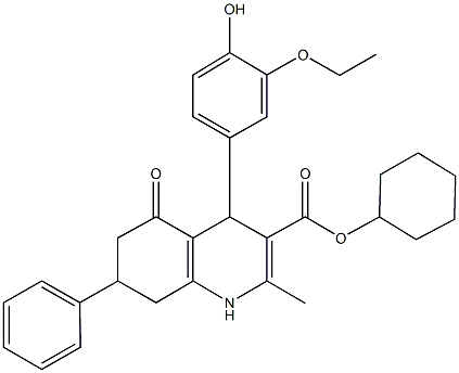 cyclohexyl 4-(3-ethoxy-4-hydroxyphenyl)-2-methyl-5-oxo-7-phenyl-1,4,5,6,7,8-hexahydro-3-quinolinecarboxylate 구조식 이미지