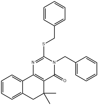 3-benzyl-2-(benzylsulfanyl)-5,5-dimethyl-5,6-dihydrobenzo[h]quinazolin-4(3H)-one Structure