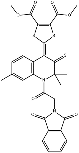 dimethyl 2-(1-[(1,3-dioxo-1,3-dihydro-2H-isoindol-2-yl)acetyl]-2,2,7-trimethyl-3-thioxo-2,3-dihydro-4(1H)-quinolinylidene)-1,3-dithiole-4,5-dicarboxylate Structure