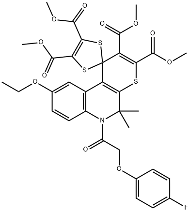 tetramethyl 9'-ethoxy-6'-[(4-fluorophenoxy)acetyl]-5',5'-dimethyl-5',6'-dihydrospiro[1,3-dithiole-2,1'-(1'H)-thiopyrano[2,3-c]quinoline]-2',3',4,5-tetracarboxylate 구조식 이미지