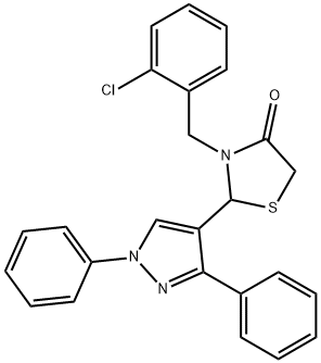 3-(2-chlorobenzyl)-2-(1,3-diphenyl-1H-pyrazol-4-yl)-1,3-thiazolidin-4-one Structure