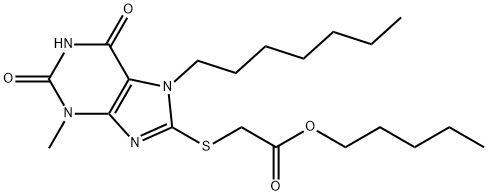 pentyl [(7-heptyl-3-methyl-2,6-dioxo-2,3,6,7-tetrahydro-1H-purin-8-yl)sulfanyl]acetate Structure