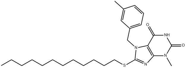 8-(dodecylsulfanyl)-3-methyl-7-(3-methylbenzyl)-3,7-dihydro-1H-purine-2,6-dione Structure