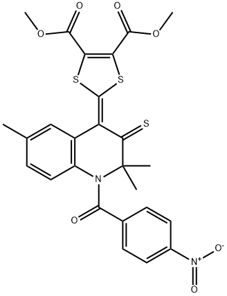 dimethyl 2-(1-{4-nitrobenzoyl}-2,2,6-trimethyl-3-thioxo-2,3-dihydro-4(1H)-quinolinylidene)-1,3-dithiole-4,5-dicarboxylate Structure