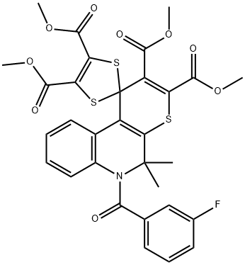 tetramethyl 6'-(3-fluorobenzoyl)-5',5'-dimethyl-5',6'-dihydrospiro(1,3-dithiole-2,1'-[1'H]-thiopyrano[2,3-c]quinoline)-2',3',4,5-tetracarboxylate Structure