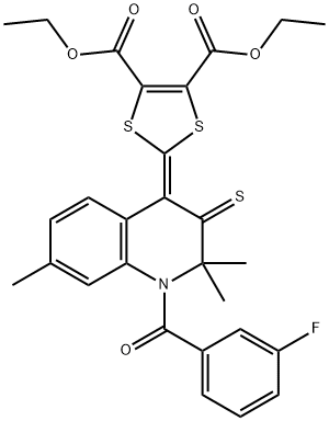 diethyl 2-(1-(3-fluorobenzoyl)-2,2,7-trimethyl-3-thioxo-2,3-dihydro-4(1H)-quinolinylidene)-1,3-dithiole-4,5-dicarboxylate 구조식 이미지