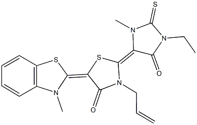 3-allyl-2-(1-ethyl-3-methyl-5-oxo-2-thioxo-4-imidazolidinylidene)-5-(3-methyl-1,3-benzothiazol-2(3H)-ylidene)-1,3-thiazolidin-4-one 구조식 이미지