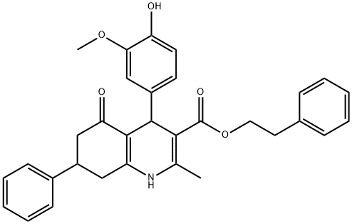 2-phenylethyl 4-(4-hydroxy-3-methoxyphenyl)-2-methyl-5-oxo-7-phenyl-1,4,5,6,7,8-hexahydro-3-quinolinecarboxylate 구조식 이미지