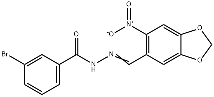 3-bromo-N'-({6-nitro-1,3-benzodioxol-5-yl}methylene)benzohydrazide 구조식 이미지