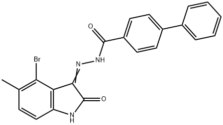 N'-(4-bromo-5-methyl-2-oxo-1,2-dihydro-3H-indol-3-ylidene)[1,1'-biphenyl]-4-carbohydrazide 구조식 이미지