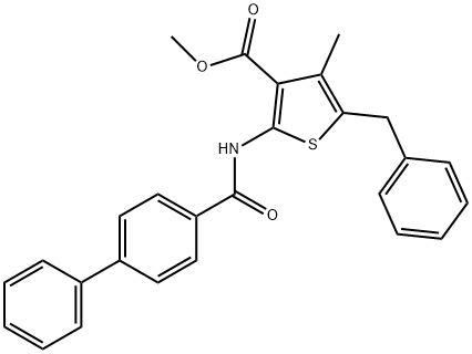 methyl 5-benzyl-2-[([1,1'-biphenyl]-4-ylcarbonyl)amino]-4-methyl-3-thiophenecarboxylate 구조식 이미지