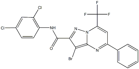 3-bromo-N-(2,4-dichlorophenyl)-5-phenyl-7-(trifluoromethyl)pyrazolo[1,5-a]pyrimidine-2-carboxamide 구조식 이미지