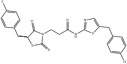 N-[5-(4-chlorobenzyl)-1,3-thiazol-2-yl]-3-[5-(4-fluorobenzylidene)-4-oxo-2-thioxo-1,3-thiazolidin-3-yl]propanamide Structure