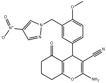 2-amino-4-[3-({4-nitro-1H-pyrazol-1-yl}methyl)-4-methoxyphenyl]-5-oxo-5,6,7,8-tetrahydro-4H-chromene-3-carbonitrile Structure