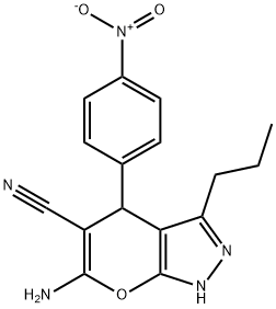 6-amino-4-{4-nitrophenyl}-3-propyl-1,4-dihydropyrano[2,3-c]pyrazole-5-carbonitrile 구조식 이미지