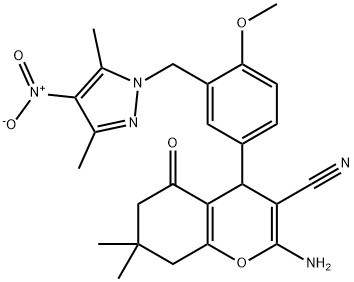 2-amino-4-[3-({4-nitro-3,5-dimethyl-1H-pyrazol-1-yl}methyl)-4-methoxyphenyl]-7,7-dimethyl-5-oxo-5,6,7,8-tetrahydro-4H-chromene-3-carbonitrile Structure