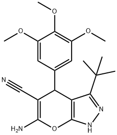 6-amino-3-(tert-butyl)-4-(3,4,5-trimethoxyphenyl)-1,4-dihydropyrano[2,3-c]pyrazole-5-carbonitrile 구조식 이미지