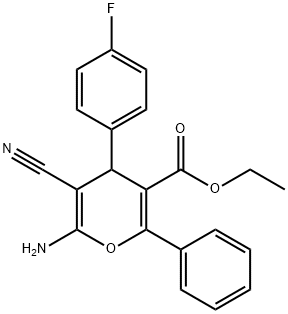 ethyl 6-amino-5-cyano-4-(4-fluorophenyl)-2-phenyl-4H-pyran-3-carboxylate 구조식 이미지