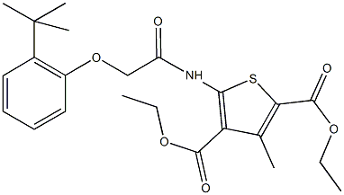 diethyl 5-{[(2-tert-butylphenoxy)acetyl]amino}-3-methyl-2,4-thiophenedicarboxylate 구조식 이미지