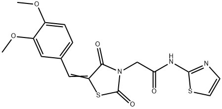 2-[5-(3,4-dimethoxybenzylidene)-2,4-dioxo-1,3-thiazolidin-3-yl]-N-(1,3-thiazol-2-yl)acetamide 구조식 이미지