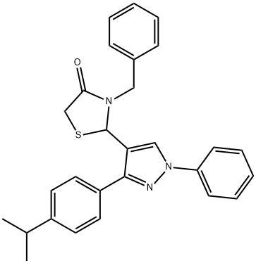 3-benzyl-2-[3-(4-isopropylphenyl)-1-phenyl-1H-pyrazol-4-yl]-1,3-thiazolidin-4-one 구조식 이미지